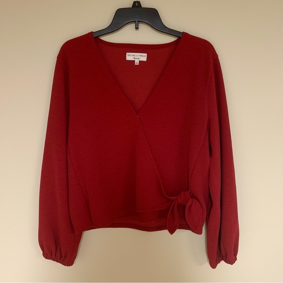 Crepe Wrap Crimson Top - Picture 1 of 5